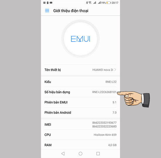 Chạm nhiều lần vào số hiệu bản dựng